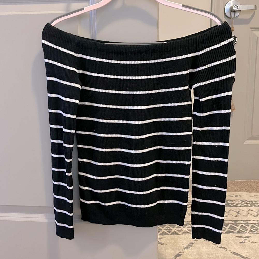 Black and white off the shoulder sweater